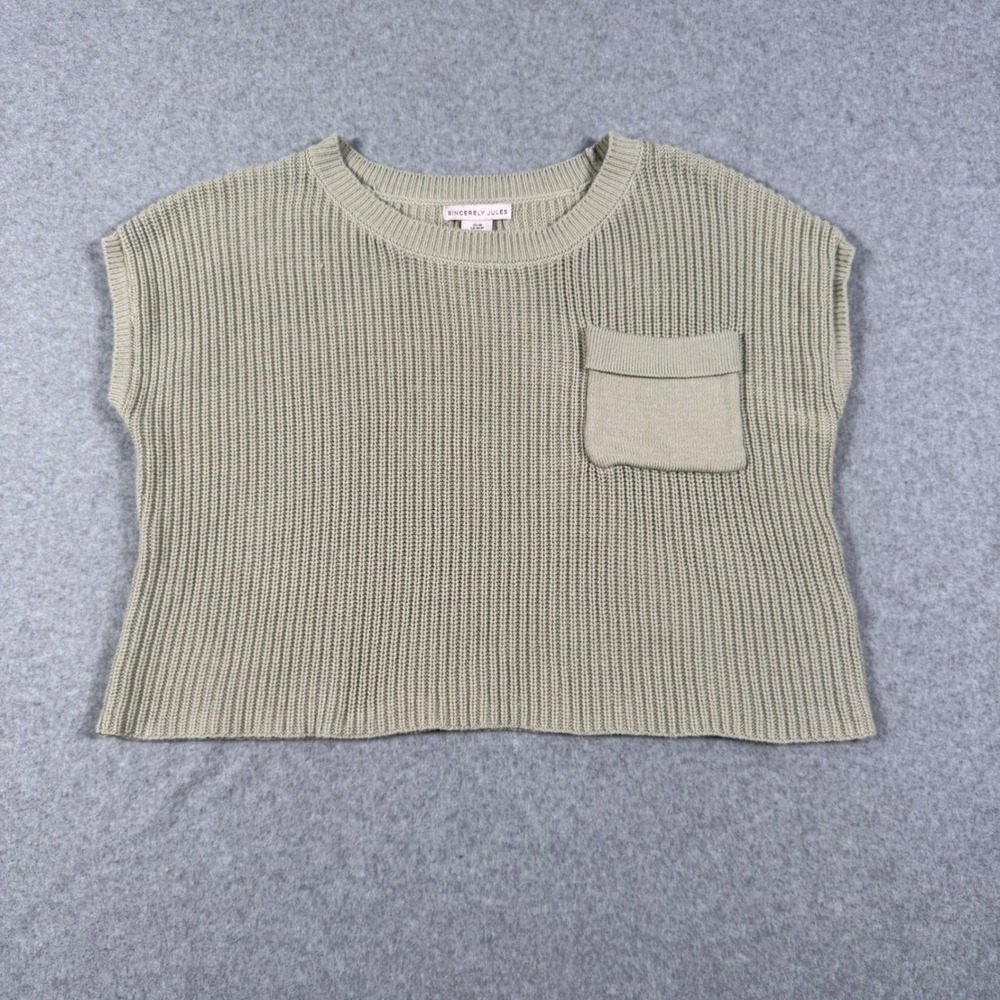 Sincerely Jules Womens Green Ribbed Knit Sleeveless Crop Sweater Vest Preppy M